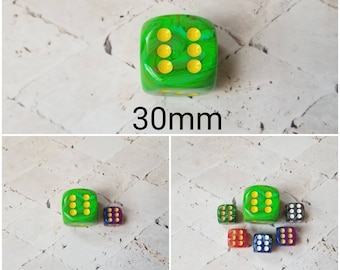 30mm Chessex Vorex Slime with green pips dice, Chessex 30mm die, Vortex Slime d6 dice, mega titan d6, dnd dice, extra d6 dice