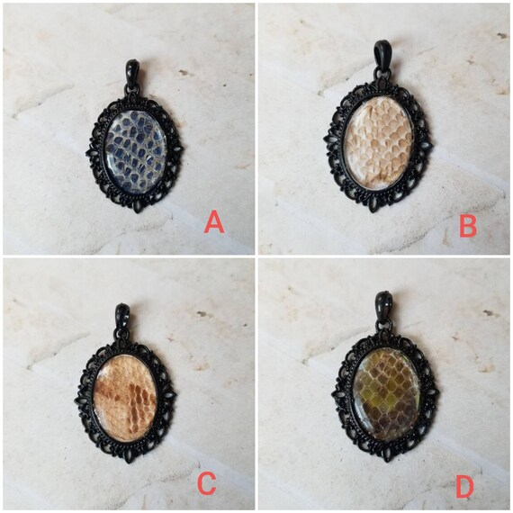 Snake shed jewelry, snake shed pendant, snakeskin necklace, cruelty free snake shed jewelry, snake shed behind glass or silicone,unique gift