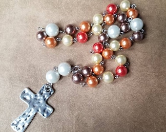 Anglican prayer beads, Methodist rosary, Protestant prayer beads, Episcopal rosary, stainless steel, Autumn colors, Thanksgiving themed