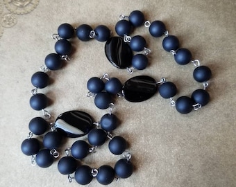 Orthodox prayer beads, Orthodox Chotki, stainless steel, Chotki, Komboskini, hand-wired, black matte glass pearls, black beads, loop style