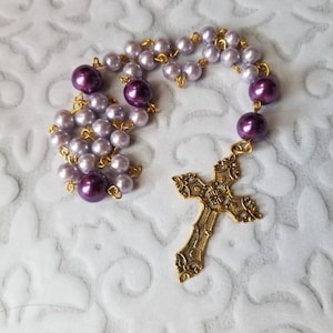 Anglican prayer beads Protestant prayer beads, rosary, Episcopal prayer beads, Methodist prayer beads, gold tone, purple glass pearls, cross