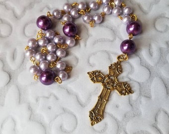Anglican prayer beads Protestant prayer beads, rosary, Episcopal prayer beads, Methodist prayer beads, gold tone, purple glass pearls, cross