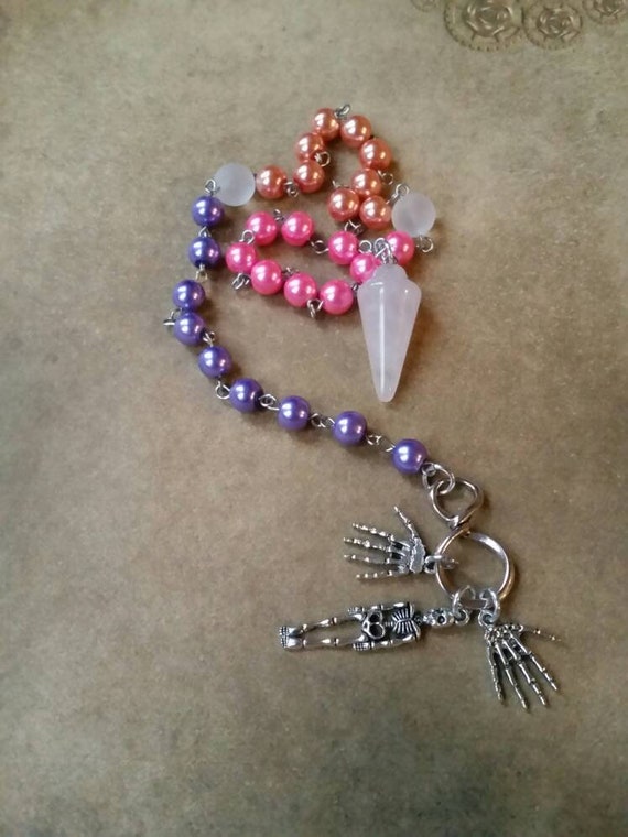 Day of the Dead prayer beads, Dia de Los Muertos prayer beads, pagan prayer beads, stainless steel, glass pearls, Sea glass, skeleton charms