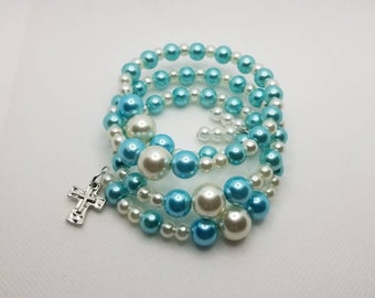 Orthodox prayer bracelet, Orthodox Chotki, 100 bead Orthodox Christian prayer bracelet, memory wire, multi-loop,blue and white, religious