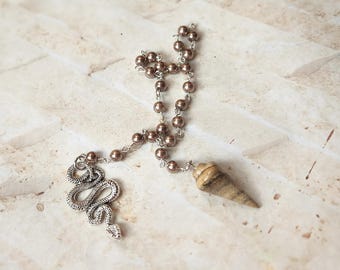 Beaded pendulum, divination, dowsing pendulum, gemstone pendulum, stainless steel, hand-wired, glass beadss, metal charm