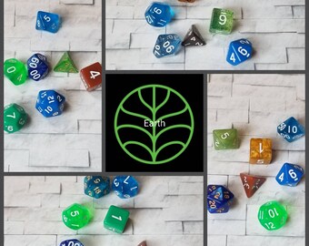 Sets of 7 Earth 16mm dnd dice, polyhedral gaming dice, DnD dice set, RPG dice, D and D dice, gaming dice, curated sets, elemental dice set