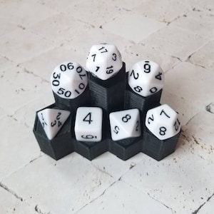 Opaque white 16mm dnd dice with black numbers, polyhedral gaming dice, DnD dice set, RPG dice, gaming dice, set of 7 DnD dice