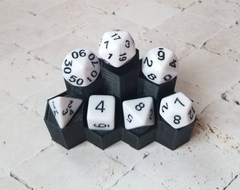 Opaque white 16mm dnd dice with black numbers, polyhedral gaming dice, DnD dice set, RPG dice, gaming dice, set of 7 DnD dice