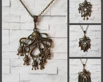 Steampunk necklace, Cthulu pendant,Steampunk pendant, Octopus necklace, bronze Octopus jewelry, Geek jewelry, OOAK, handmade gamer gift