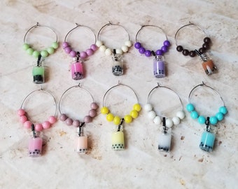 Wine charms x 10, glass markers, wine charms, cup charms, bottle marker, drink marker, bubble  tea wine charms, boba wine markers
