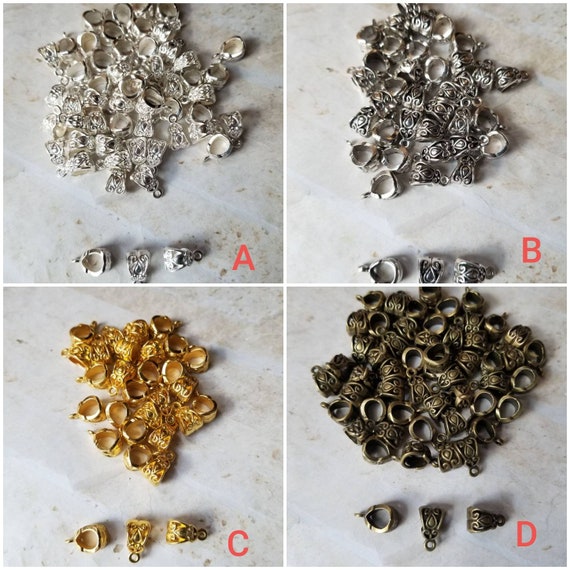 Destash jewelry bails, heavy metal jewelry bails, jewelry bails, bright silver toned, antique silver toned, bright gold toned, bronze toned