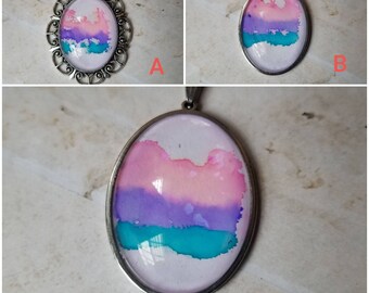 Alcohol ink art jewelry, alcohol ink pendant, alcohol ink on glass, original art jewelry, Bisexual necklace, alcohol ink necklace, LGBTQ
