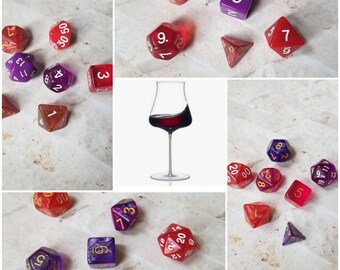 Wine 16mm dnd dice sets, wine themed dice sets, themed hand picked dnd dice, curated set, polyhedral dice, RPG dice, DnD dice, gaming dice