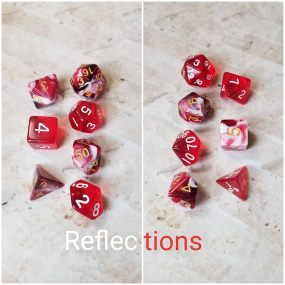 Reflections dnd dice, red and white curated dice set, polyhedral dice, DnD dice set, RPG, gaming dice, set of 7 dice, hand picked sets, 16mm