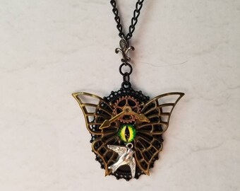 Steampunk pendant, mixed metal pendant, Steampunk necklace, Steampunk assemblage, unique gift, butterfly pendant, soft Goth jewelry, OOAK