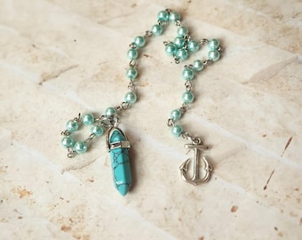 Beaded pendulum, divination, dowsing pendulum, gemstone pendulum, stainless steel, hand-wired, glass beadss, metal charm