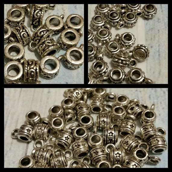 Destash, bails, silver toned metal jewelry bails in three styles x 20