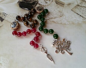 Litha prayer beads, pagan prayer beads, prayer beads, Midsummer prayer beads, Summer solstice, gemstones, stainless, Goddess, Oak tree