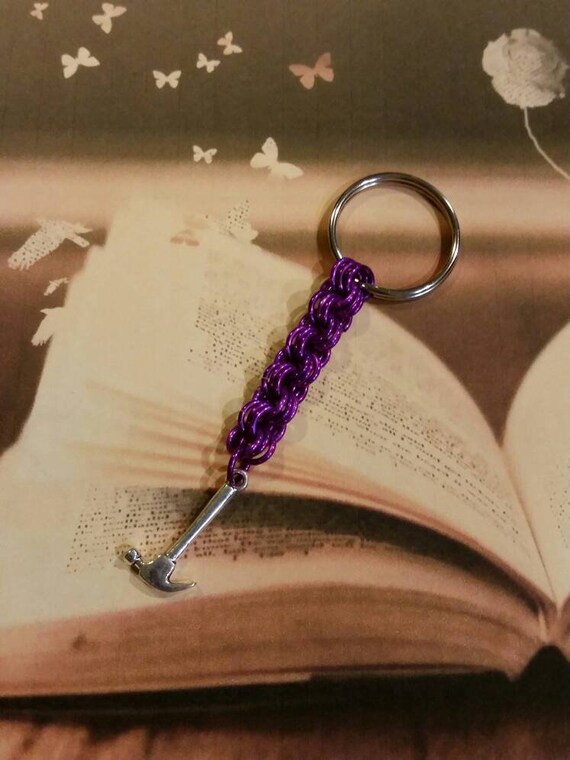 Smash the patriarchy keychain, LGBT Pride keychain, chain maille chain, purple chain mail, feminist keychain, hammer keychain, humorous gift
