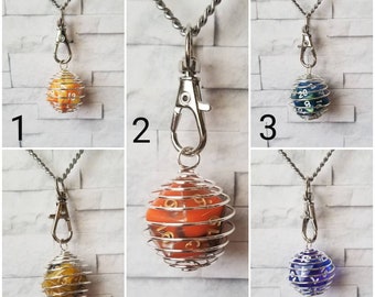 Captive dice jewelry, removable d20 necklace, dice jail necklace, dnd dice jewelry, spiral wire cage, d20 pendant,