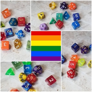 Set of 11 dnd LGBTQ Pride flag 16mm dnd dice, hand chosen, curated polyhedral dice, DnD dice set, RPG dice, Lgbt rainbow flag