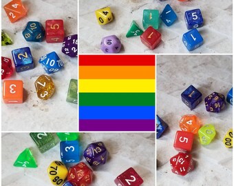 Set of 11 dnd LGBTQ Pride flag 16mm dnd dice, hand chosen, curated polyhedral dice, DnD dice set, RPG dice, Lgbt rainbow flag
