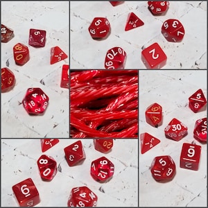 Red Licorice inspired 16mm dice sets, dnd dice sets, themed hand picked dnd dice, curated set, polyhedral dice, RPG dice, red dice set