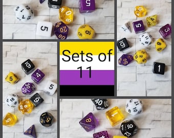 Sets of 11 Nonbinary Pride flag 16mm dnd dice, hand chosen, curated polyhedral dice, DnD dice set, RPG dice, Enby pride