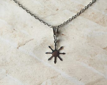 Stainless steel metal Chaos Star pendant necklace with a stainless steel chain