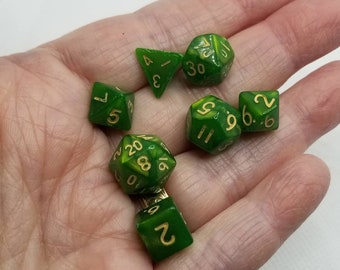 Pearly bright green 10mm Mini Dnd dice, polyhedral gaming dice, DnD dice set, RPG dice, D and D dice, set of 7 DnD dice, 10mm
