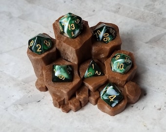 Green and white marbled 16mm dnd dice with gold numbers, polyhedral gaming dice, DnD dice set, D and D, gaming dice, set of 7 DnD dice