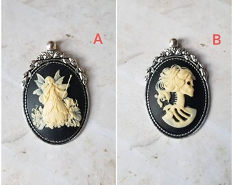 Cameo pendant, cameo necklace, Gothic cameo pendant, Lolita cameo pendant,  Day of the dead cameo, faerie cameo pendant, fantasy jewelry