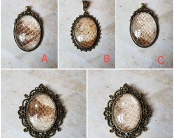 Snake shed jewelry, snake shed pendant, snakeskin necklace, cruelty free snake sheds, Boa Constrictor shed jewelry, Boa shed skin pendant