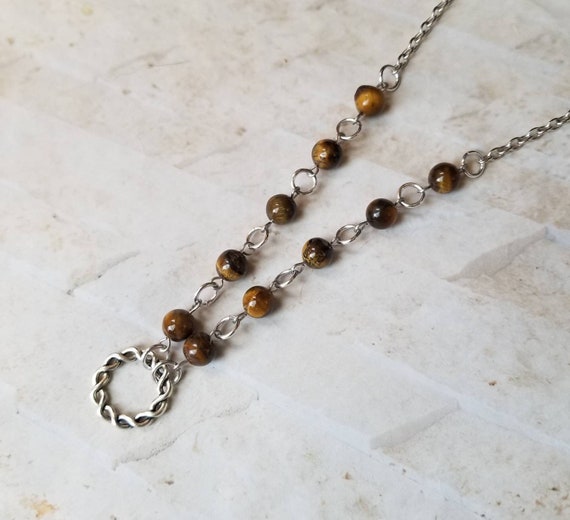 O ring day collar, Tiger's Eye beads, discreet day collar, symbolic jewelry, BDSM collar, submissive collar, stainless, Celtic o ring