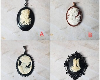 Cameo pendant, cameo necklace, Goddess cameo jewelry, beautiful lady cameo, woman cameo pendant,faerie cameo pendant, Flapper lady cameo