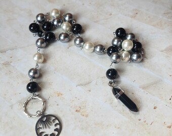 MOON prayer beads, pagan prayer beads, witches prayer beads, stainless steel, moon phase prayer beads, glass pearls, gemstone pendulum