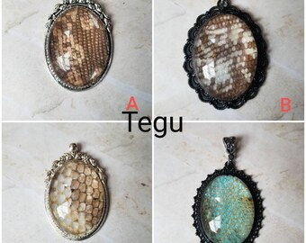Tegu shed jewelry, reptile shed pendant, Tegu necklace, cruelty free Tegu shed jewelry, Tegu shed behind glass, gift for reptile lover