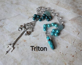 Triton prayer beads, Greeco-Roman deity prayer beads, hand-wired, stainless steel, silver-toned charms, Greek, Roman
