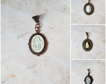Cameo pendant, cameo necklace, Three Graces cameo pendant, unicorn cameo pendant, girl with pearls cameo pendant, cat cameo pendant