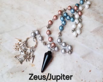 Zeus prayer beads, Greek God Zeus prayer beads, hand-wired, beautiful beads, silver-toned charms, Greek, pagan