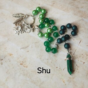 Shu  prayer beads, Egyptian God prayer beads, hand-wired, beautiful beads, silver-toned charms, Egyptian, Kemetic