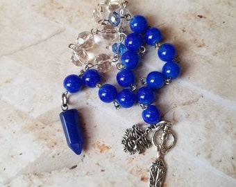 Yule prayer beads, pagan prayer beads, witch prayer beads, stainless pins, gemstone pendulum, Winter prayer beads, elemental prayer beads