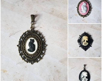 Cameo pendant, cameo necklace, cat cameo pendant,pink kitten cameo pendant, Gothic Lolita cameo pendant, Valentine gift idea