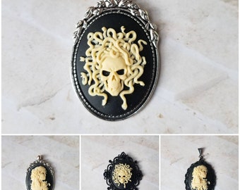 Cameo pendant, cameo necklace, Goth cameo pendant, Medusa cameo pendant, Medusa cameo, Forever love Lolita cameo, Day of the dead cameo