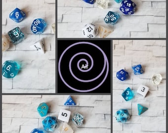 Sets of 7 Air 16mm dnd dice, polyhedral gaming dice, DnD dice set, RPG dice, D and D dice, gaming dice, curated sets, elemental dice set