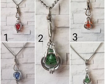 Captive dice jewelry, mini d20 necklace, dice jail necklace, dnd dice jewelry, chain  maille cage, d20 pendant, NOT removable, 10mm