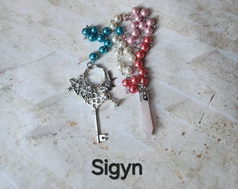 Sigyn prayer beads, deity prayer beads, hand-wired, beautiful beads, silver-toned charms, Norse, Asatru, pagan, witch