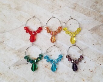 Pride wine charms x 6, glass markers, wine charms, cup charms, bottle charms, wine glass charms, beverage markers, Czech  glass wine charms