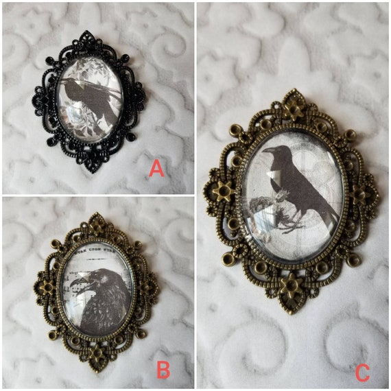 Raven pendant, photo behind glass, raven pendants, glass cabochon, photo jewelry, photo jewelry, raven necklace, crow jewelry, bird pendant