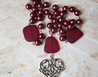 Orthodox prayer beads, Orthodox Chotki, stainless steel, Chotki, Komboskini, hand-wired, burgundy glass beads, deep wine red recycled glass,